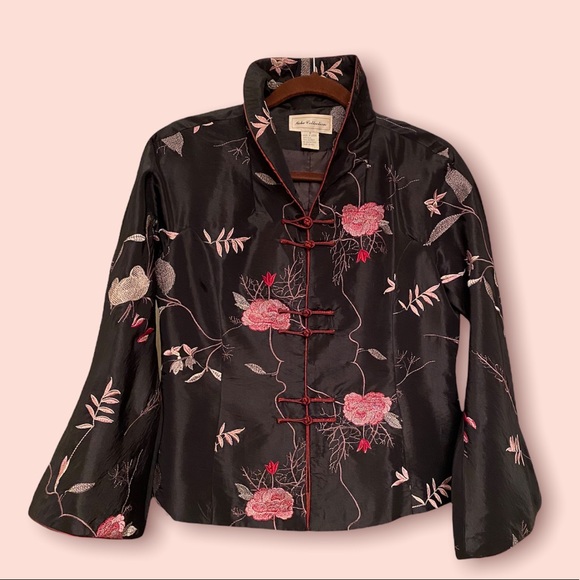 Chinese Silk Jacket w Frog Closures & Floral Embroidery by Keke Collections - Picture 1 of 7